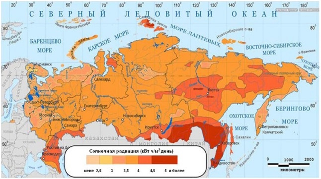 Карта суммарной радиации мира