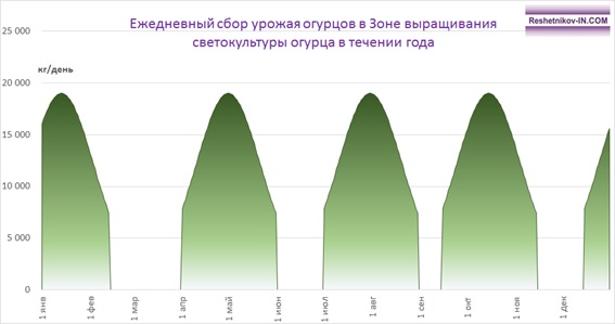 Распределение урожая огурца в Зоне выращивания огурца за год 